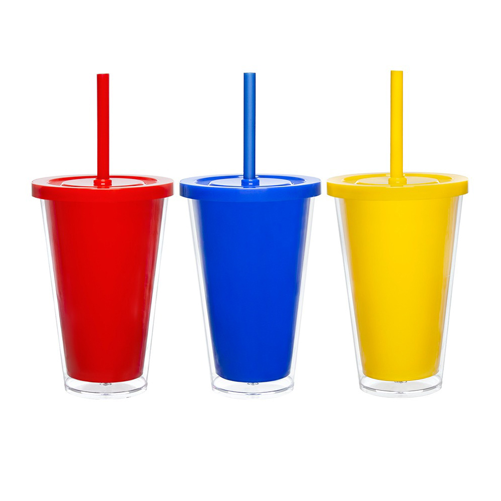 Copo Duplo Click com Tampa e Canudo 500ml Personalizado - imagem 1